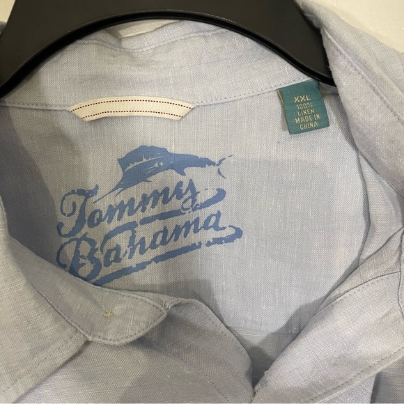 TOMMY BAHAMA Mens XXL 100% Linen Long Sleeve Button Camp Shirt Light Blue - Picture 3 of 7